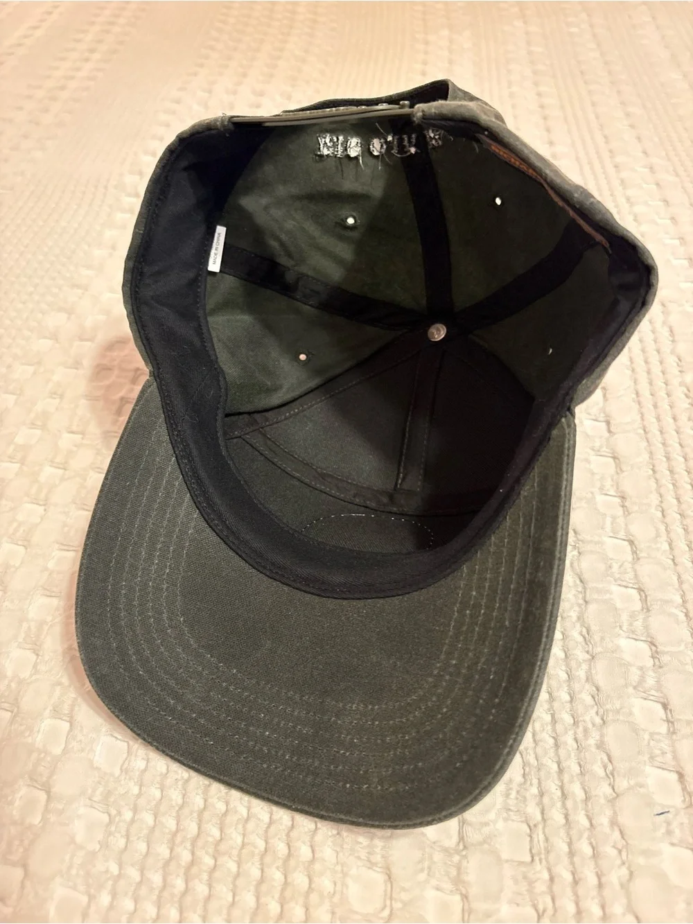 Men's Dark Green Canvas Baseball Cap with Brown Leather Patch